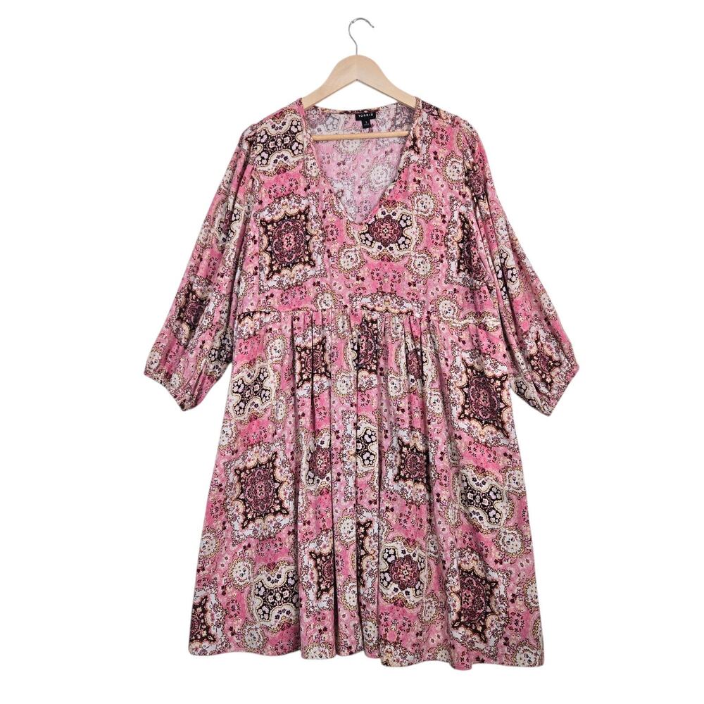Torrid Babydoll Gauze Tunic Mini Dress sz 1X Pink Medallion Boho